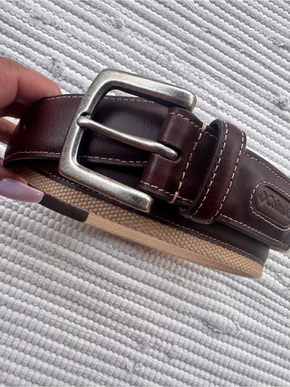 Columbia Genuine Leather & Canvas Belt Brown Tan Size 36/90